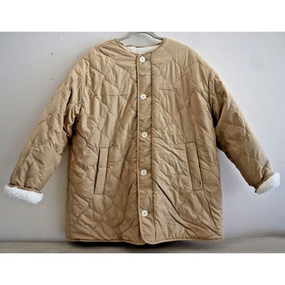 Levi’s Women's Sz L Beige/Cream Marlowe Oversized Reversible Sherpa Jacket - Picture 2 of 12